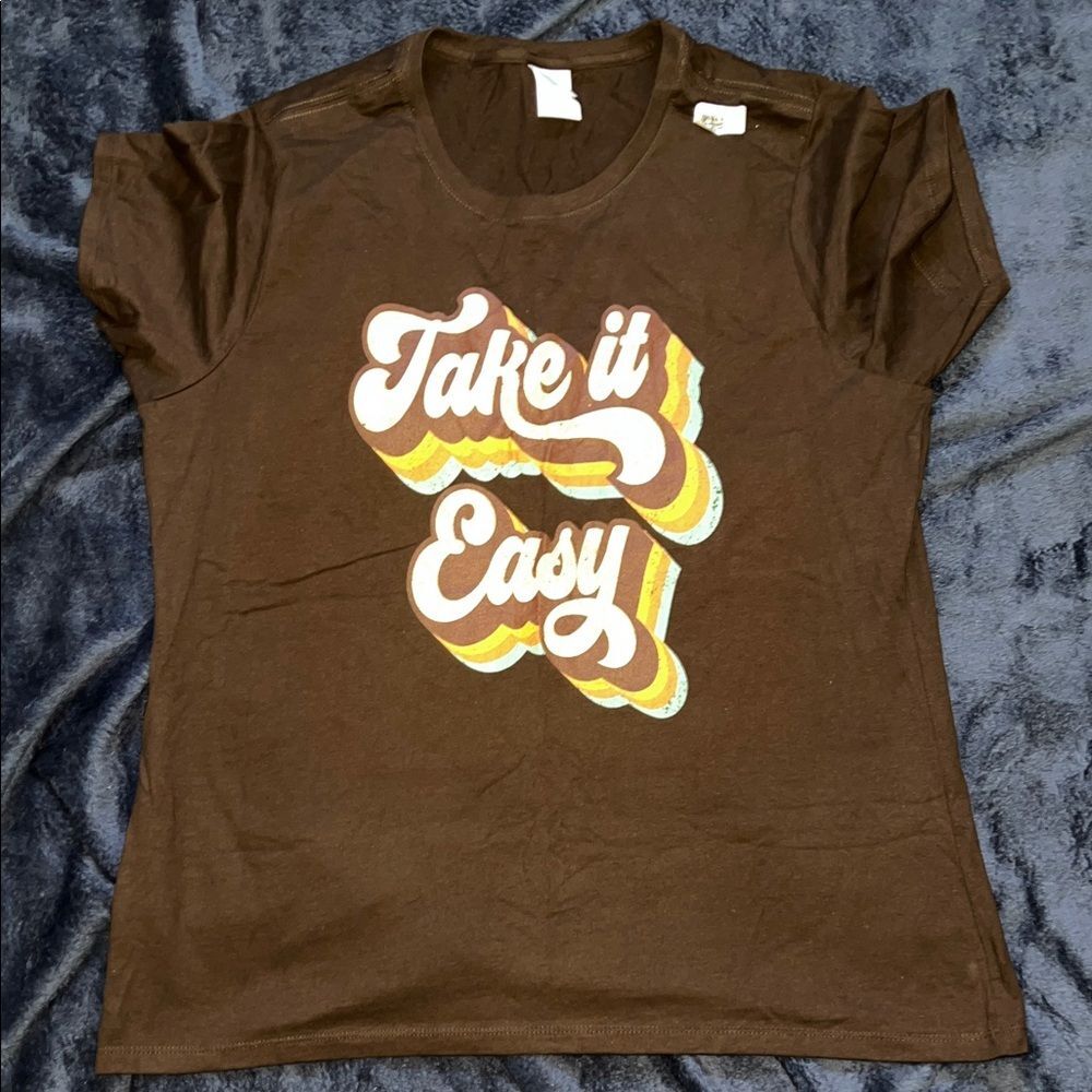 'Take it Easy' Brown Graphic Ladies Tee (Ladies XL)